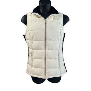 Calvin Klein Women's Full Zipper Sleeveless Puffer Vest White & Black Medium